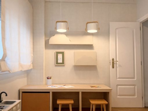 Diseño de cuarto de juegos infantil para dos niñas